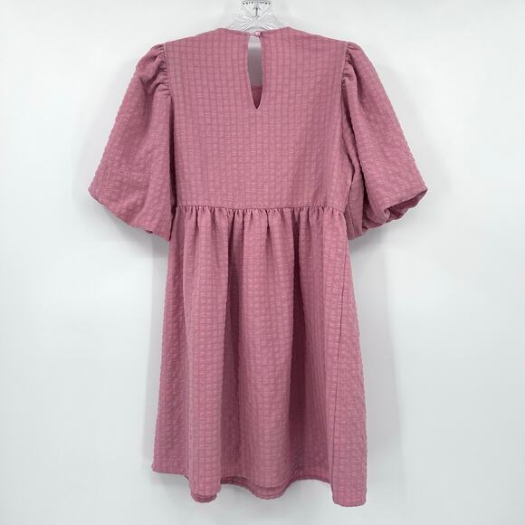 Mable Renee Puff Sleeve Textured Babydoll Dress Pink Cottagecore Womens Sz S - Picture 9 of 11